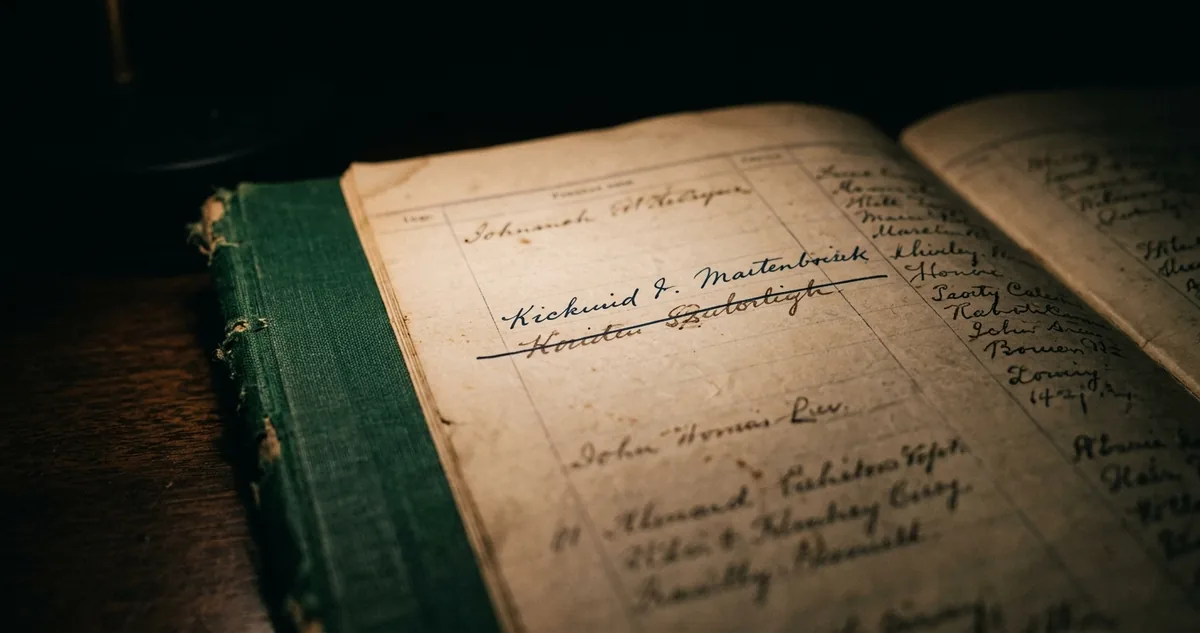 Folha manuscrita de recenseamento com pena e tinteiro.