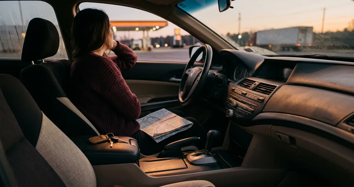 Chave do carro sobre o console num posto de estrada