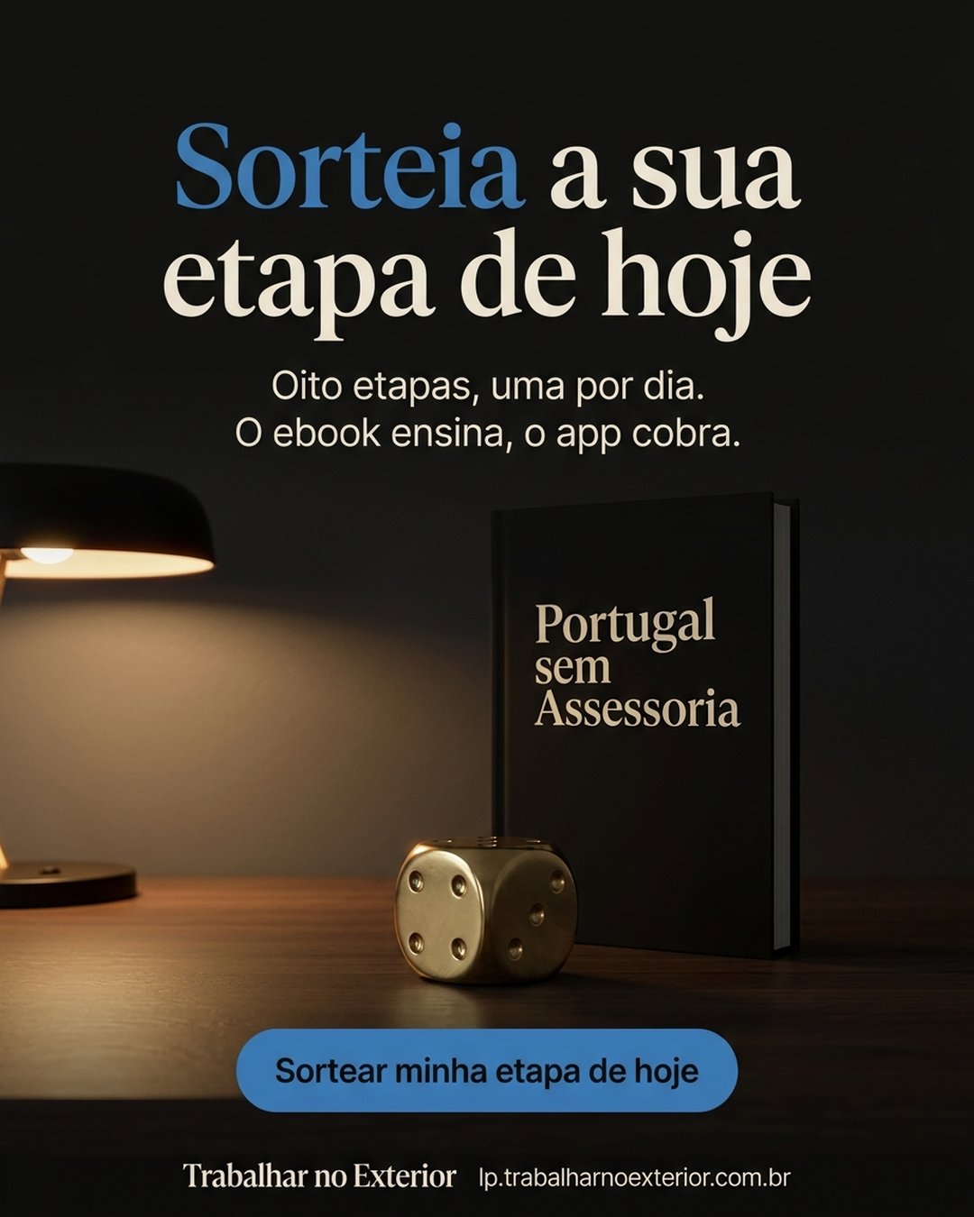 Sorteia a sua etapa de hoje. Oito etapas, uma por dia. O ebook ensina, o app cobra. Sortear minha etapa de hoje.