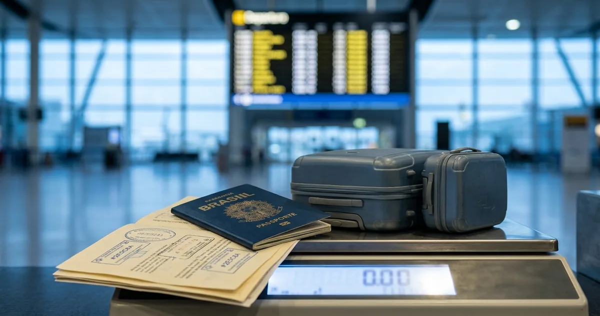 Contrato de trabalho irlandês e passaporte sobre o balcão de imigração.
