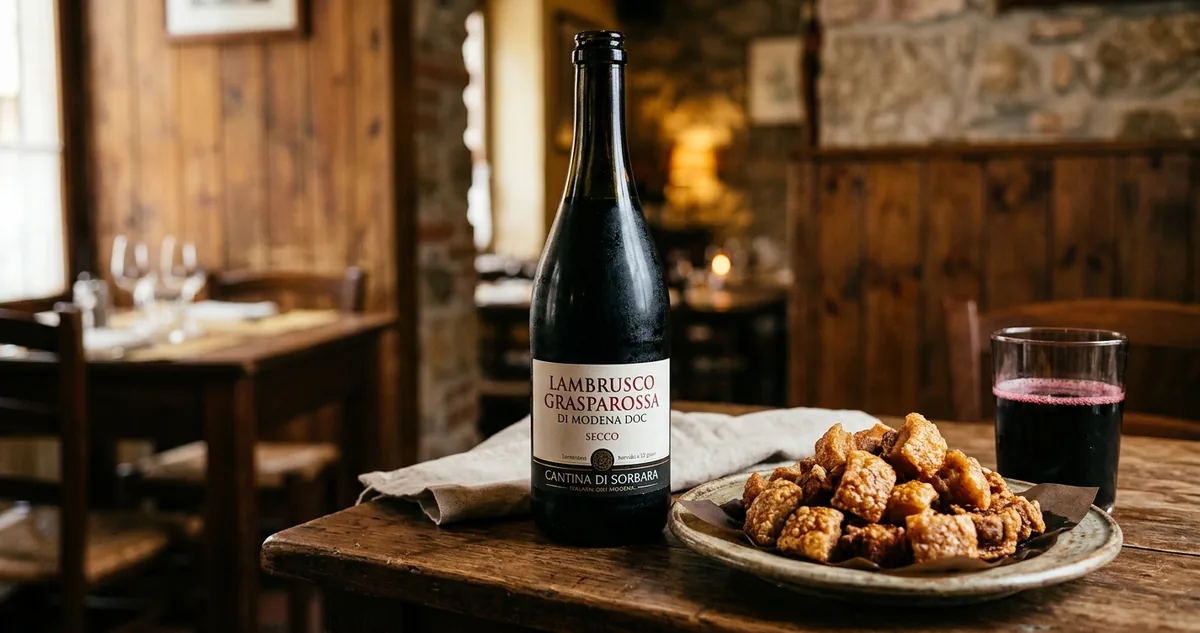 O feijão tropeiro na travessa de barro, o torresmo por cima e a garrafa de Lambrusco no balde.