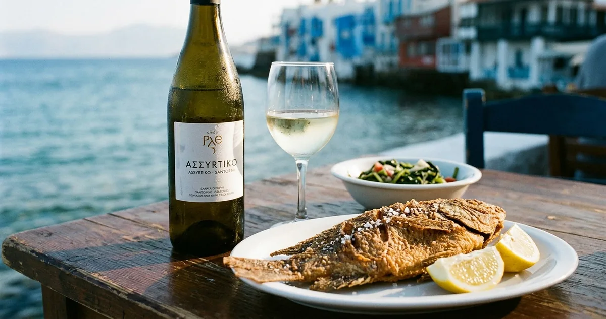 Os filés de tilápia dourando na frigideira, o limão cortado e a taça de Assyrtiko gelada ao lado.