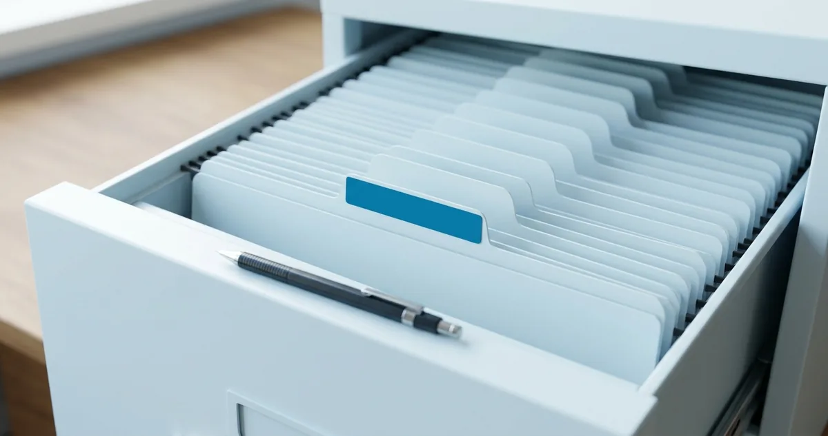 Bancada de trabalho clara vista de cima com um caderno aberto de folhas quadriculadas, dezoito etiquetas de papel espalhadas em duas fileiras, nove delas riscadas a lápis, uma borracha gasta com farelo ao lado, régua de metal encostada na margem, luz de manhã entrando pela direita, sem nenhuma pessoa por perto