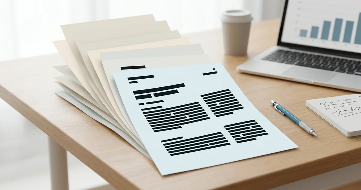 Tela de notebook sobre uma mesa clara com um menu de site em destaque, um bloco de papel com cinco linhas numeradas à caneta e uma caneca de chá ao fundo, luz fria de manhã, sem pessoas