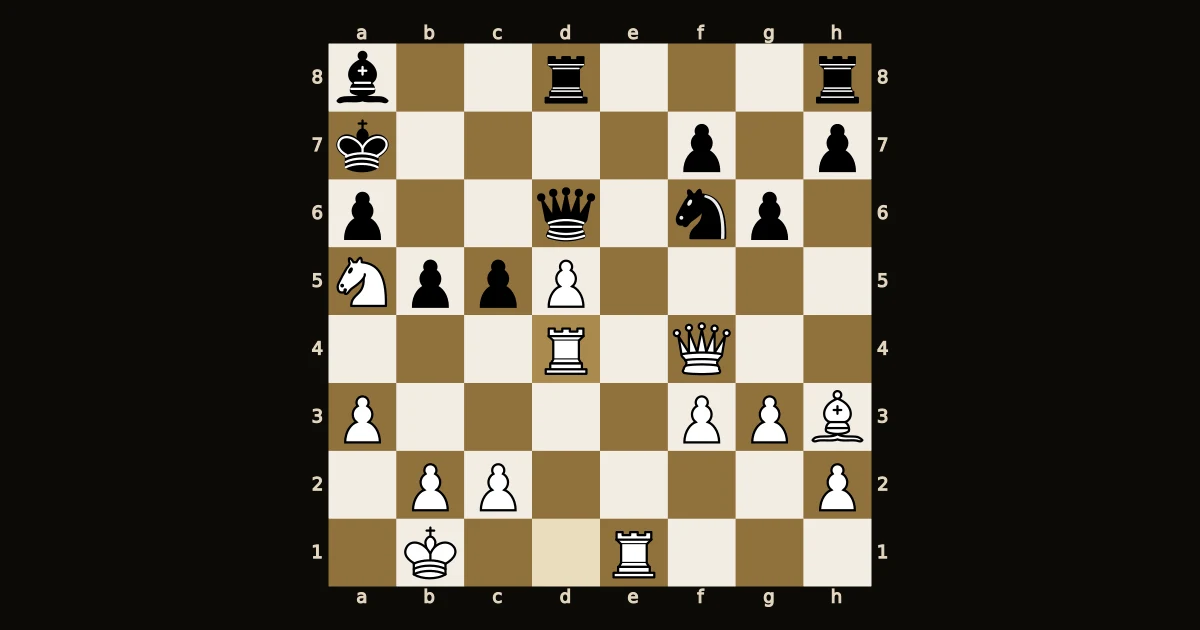 Posição após 24.Txd4: a torre branca parada em d4 diante do peão preto de c5, com o rei preto em a7.