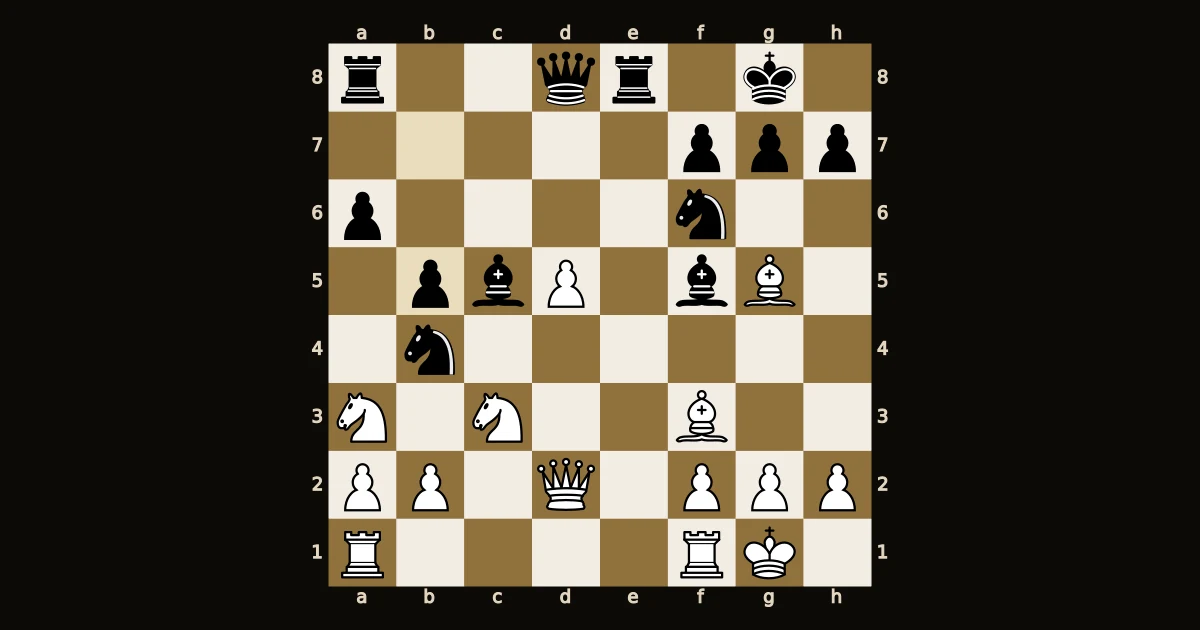 Posição com o peão branco livre em d5, cavalo preto em b4 e o peão preto recém avançado para b5, com as peças pretas ocupando as casas que a pinça de c4 e e4 bloqueava.