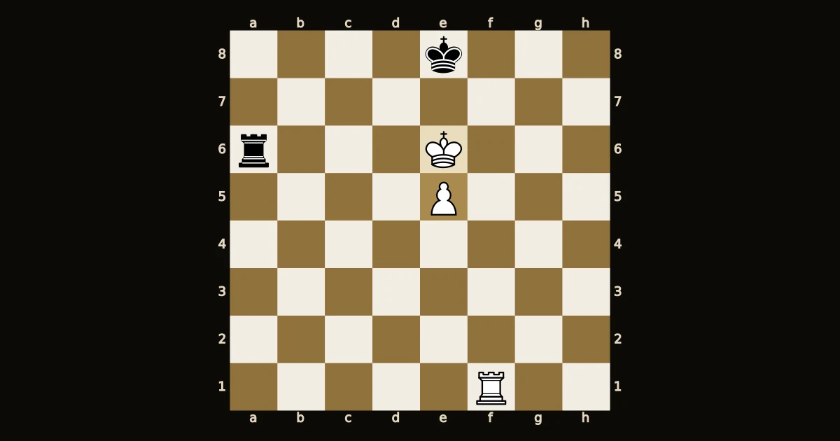 Posição de Philidor com o rei branco em e6, o peão em e5 e a torre preta em a6, no instante anterior ao avanço do peão.