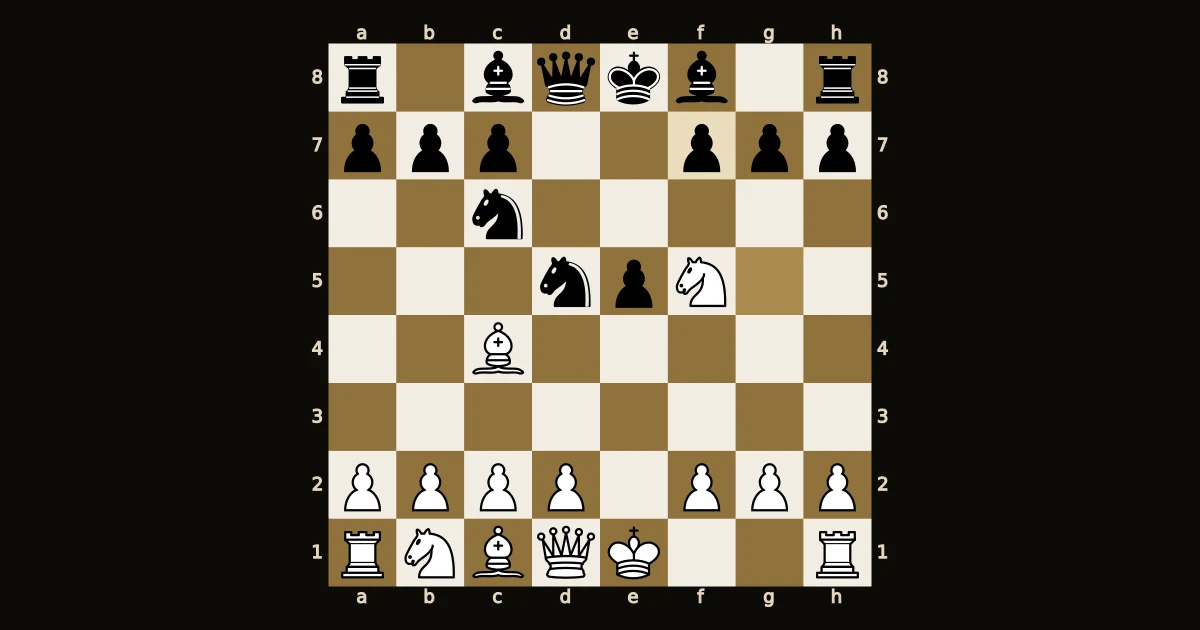 Defesa dos Dois Cavalos após 5...Cxd5, com o cavalo branco de g5 mirando f7.
