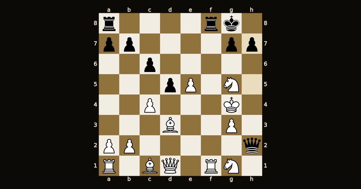Diagrama: rei branco em g4 cercado; as pretas jogam 22...h5 e dão mate.