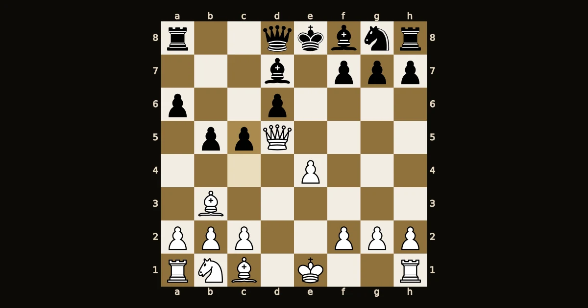 Diagrama: após 11.Dd5, o peão preto vai a c4 e prende o bispo de b3.