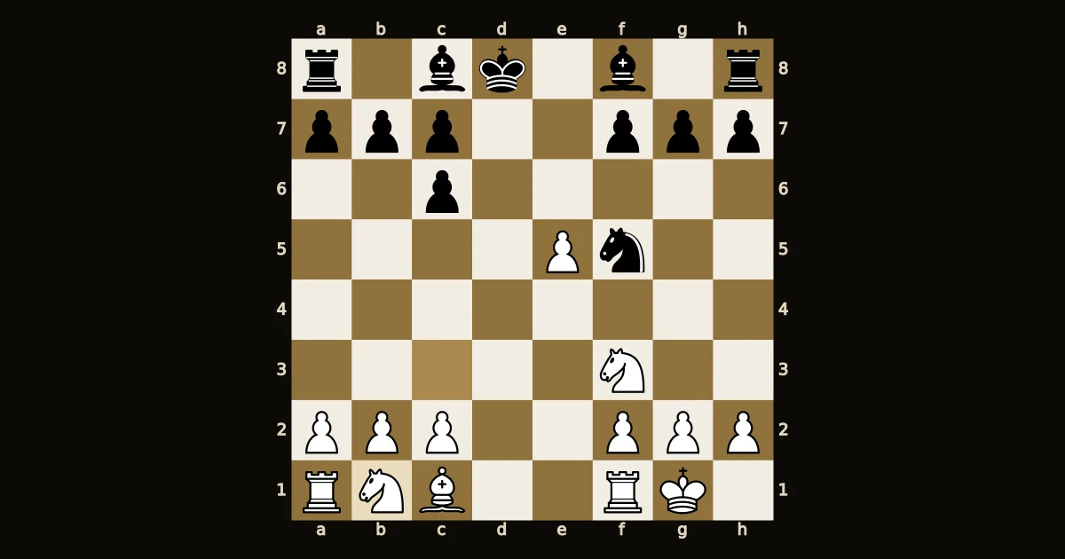 Diagrama: o final do Muro de Berlim depois de 8...Rxd8, com o rei preto em d8.