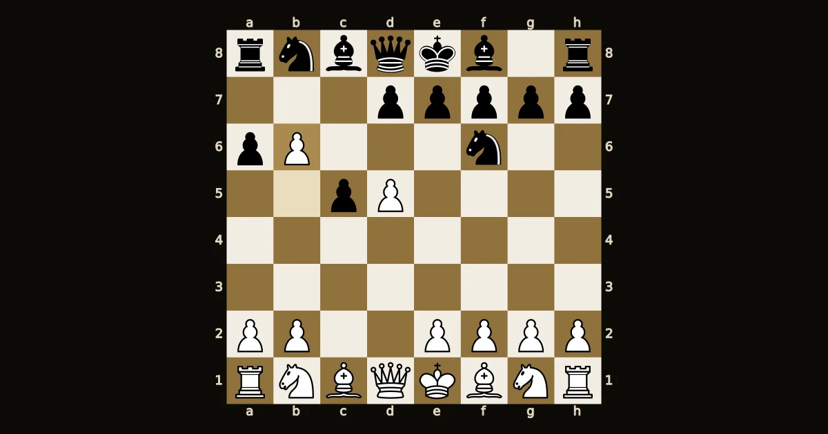 Diagrama: Gambito Benko com o peão branco em b6, lance 5.