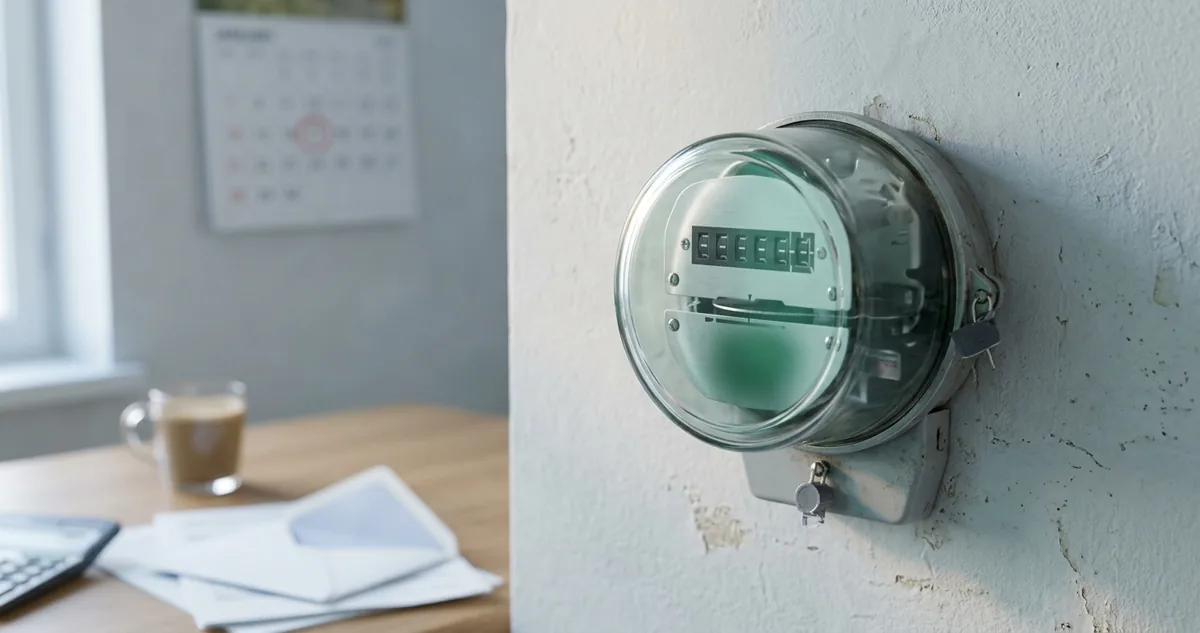 Medidor de luz no muro com o lacre da tampa intacto.